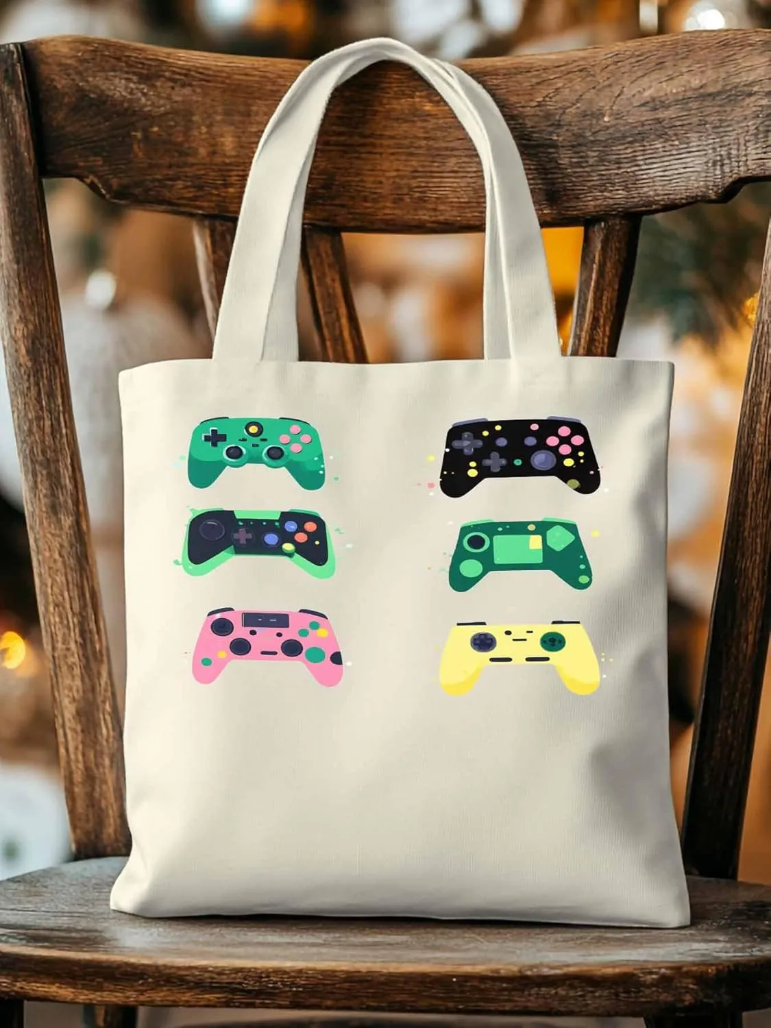Video Game Console Controllers Canvas Tote Bag, Aesthetic Canvas Tote Handbags for Women Shoulder Bag