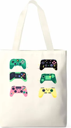 Video Game Console Controllers Canvas Tote Bag, Aesthetic Canvas Tote Handbags for Women Shoulder Bag