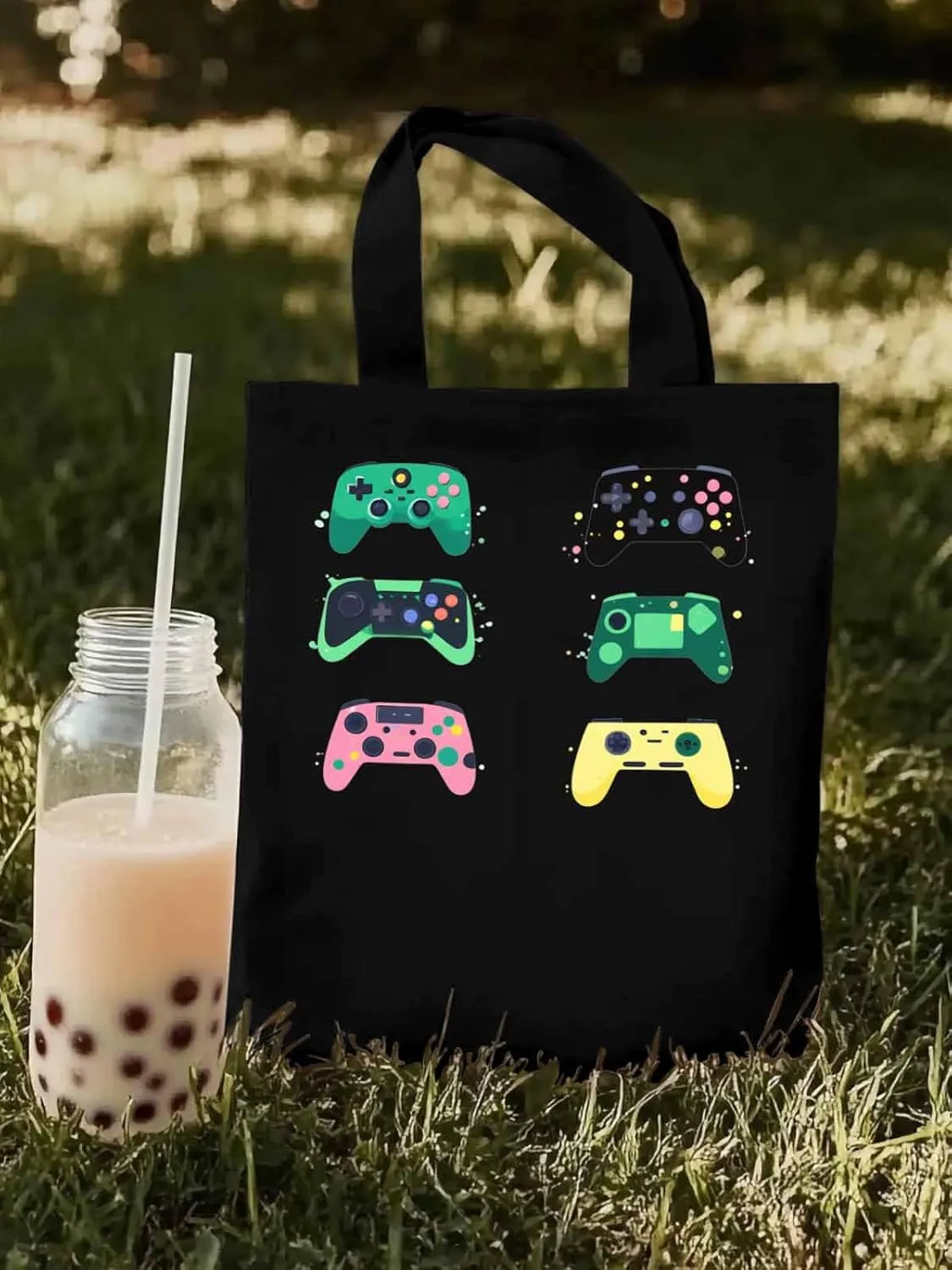 Video Game Console Controllers Canvas Tote Bag, Aesthetic Canvas Tote Handbags for Women Shoulder Bag
