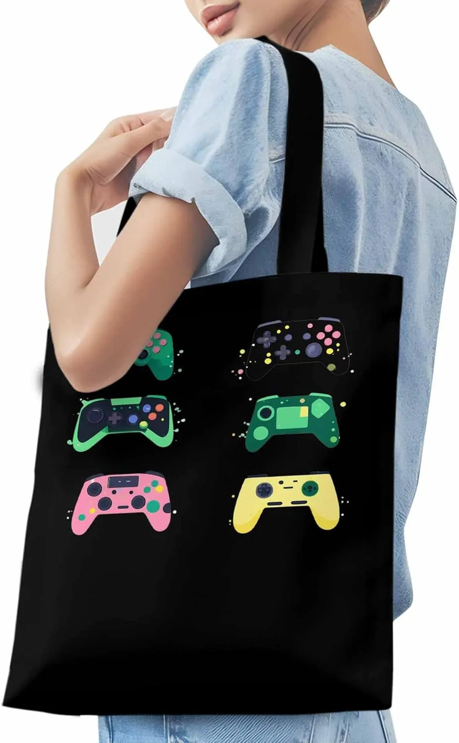 Video Game Console Controllers Canvas Tote Bag, Aesthetic Canvas Tote Handbags for Women Shoulder Bag