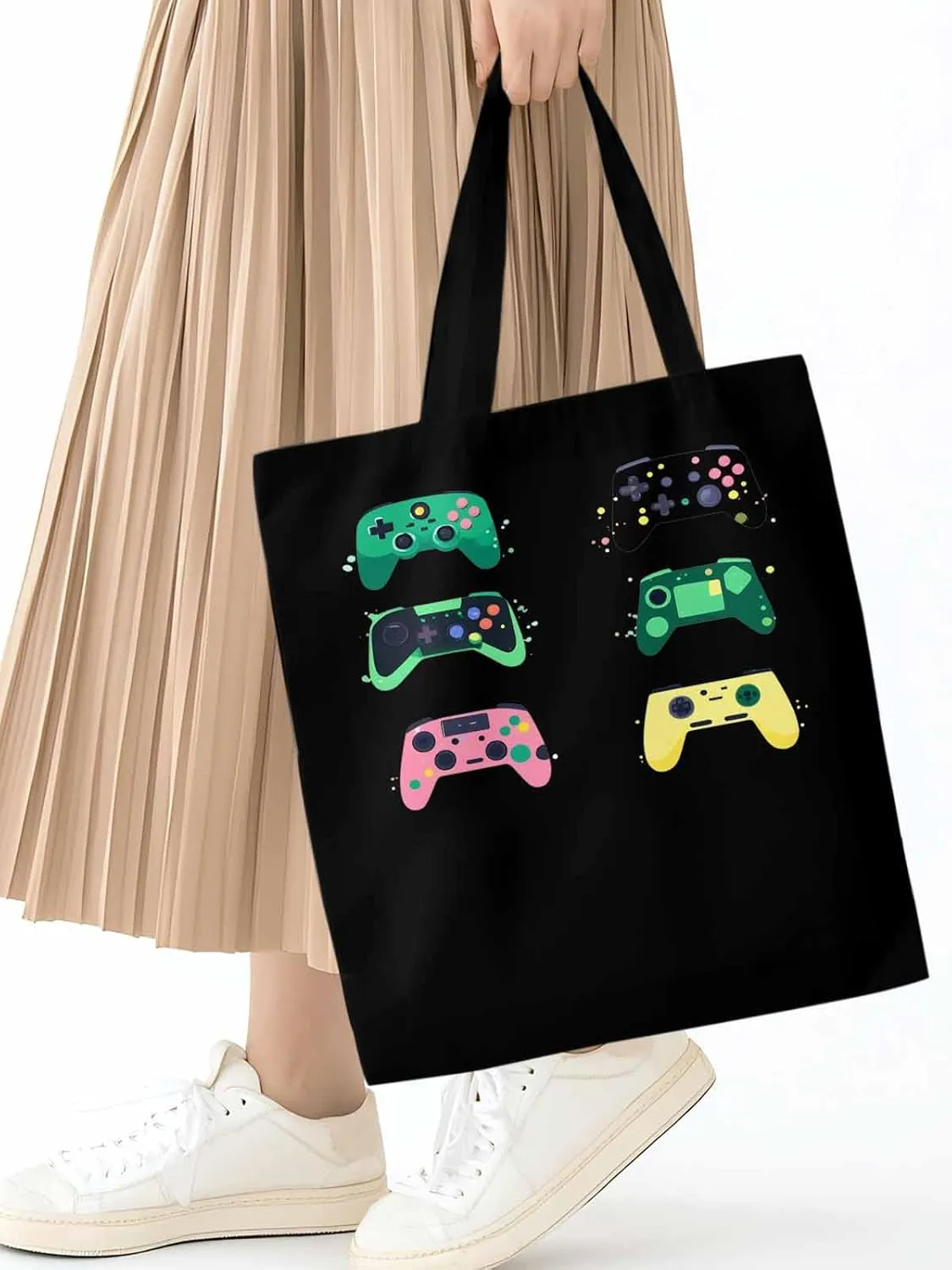Video Game Console Controllers Canvas Tote Bag, Aesthetic Canvas Tote Handbags for Women Shoulder Bag