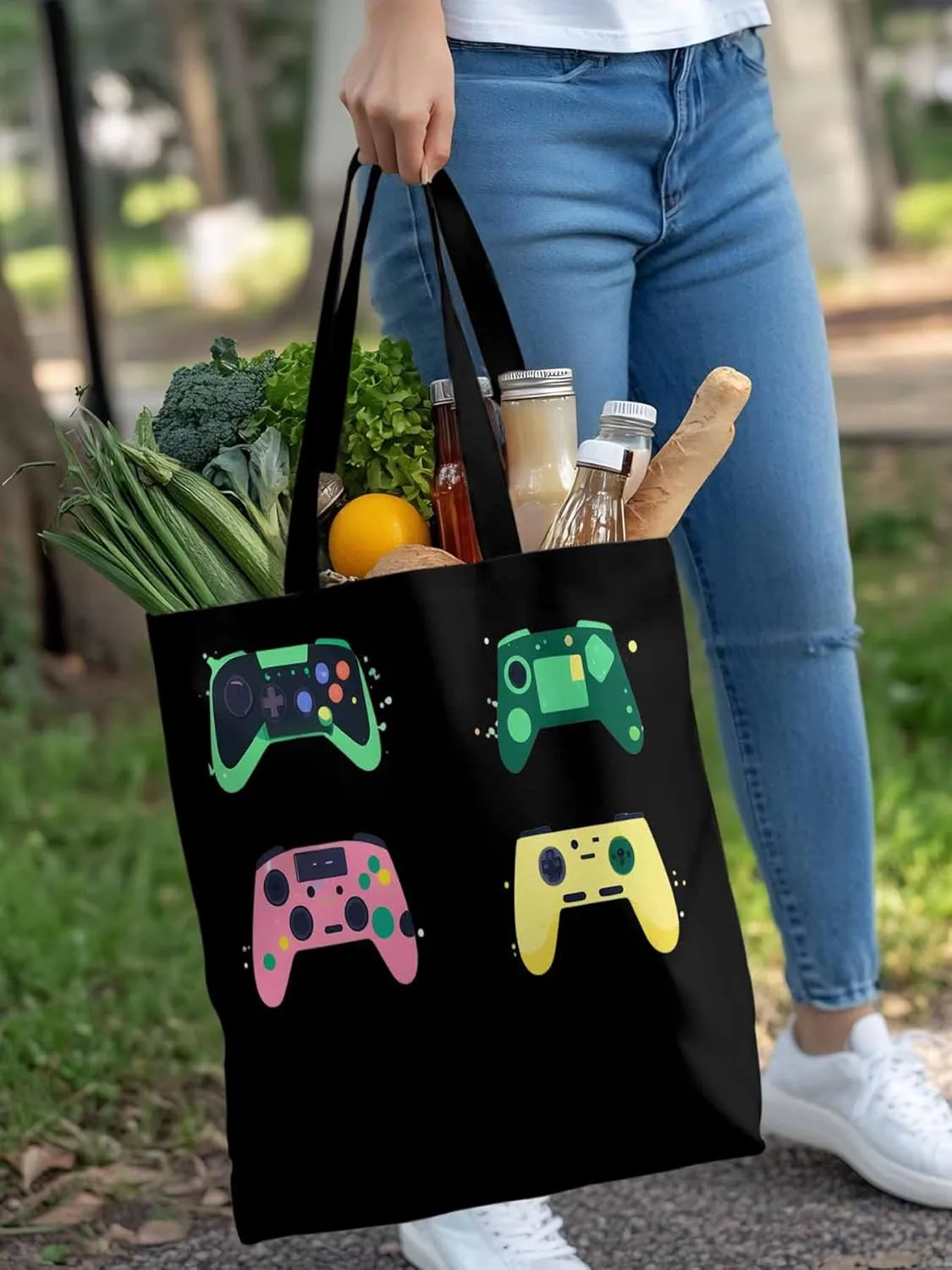 Video Game Console Controllers Canvas Tote Bag, Aesthetic Canvas Tote Handbags for Women Shoulder Bag