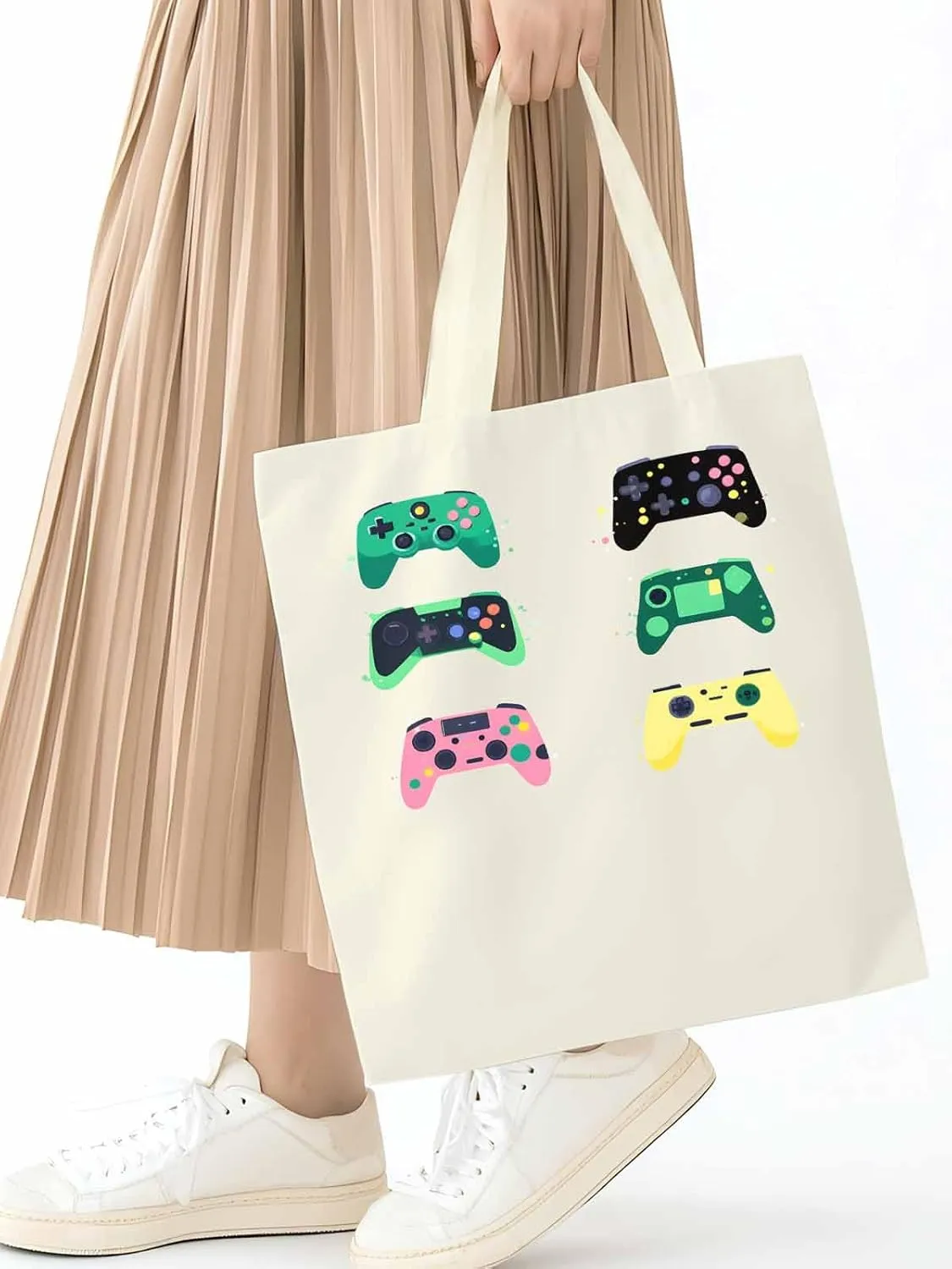 Video Game Console Controllers Canvas Tote Bag, Aesthetic Canvas Tote Handbags for Women Shoulder Bag
