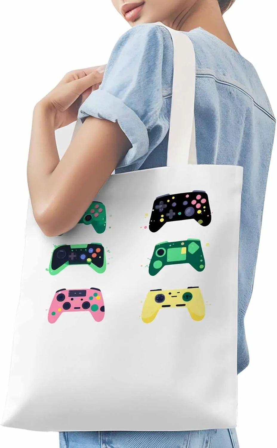 Video Game Console Controllers Canvas Tote Bag, Aesthetic Canvas Tote Handbags for Women Shoulder Bag