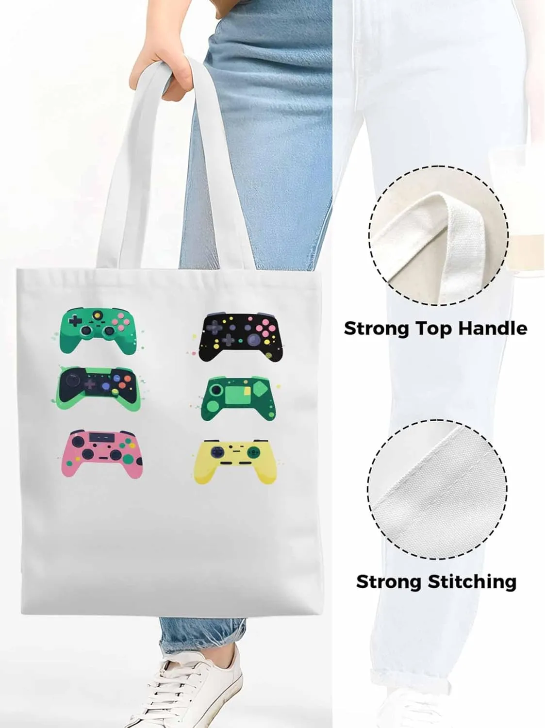 Video Game Console Controllers Canvas Tote Bag, Aesthetic Canvas Tote Handbags for Women Shoulder Bag