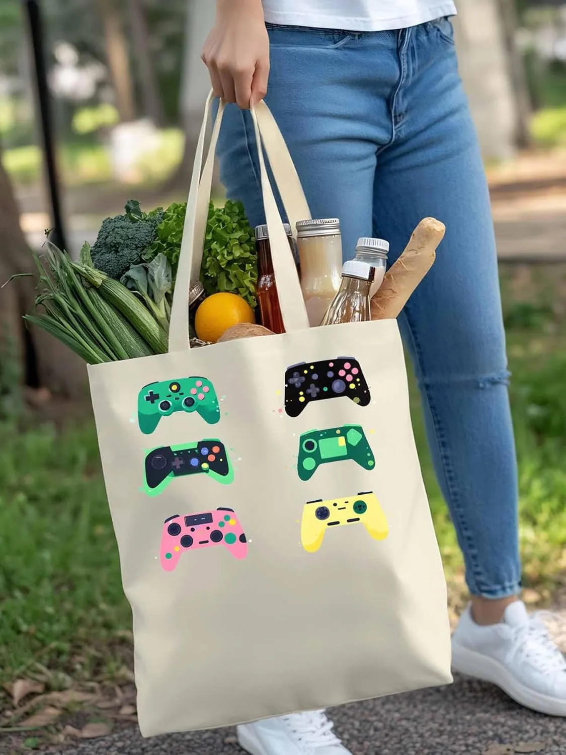 Video Game Console Controllers Canvas Tote Bag, Aesthetic Canvas Tote Handbags for Women Shoulder Bag