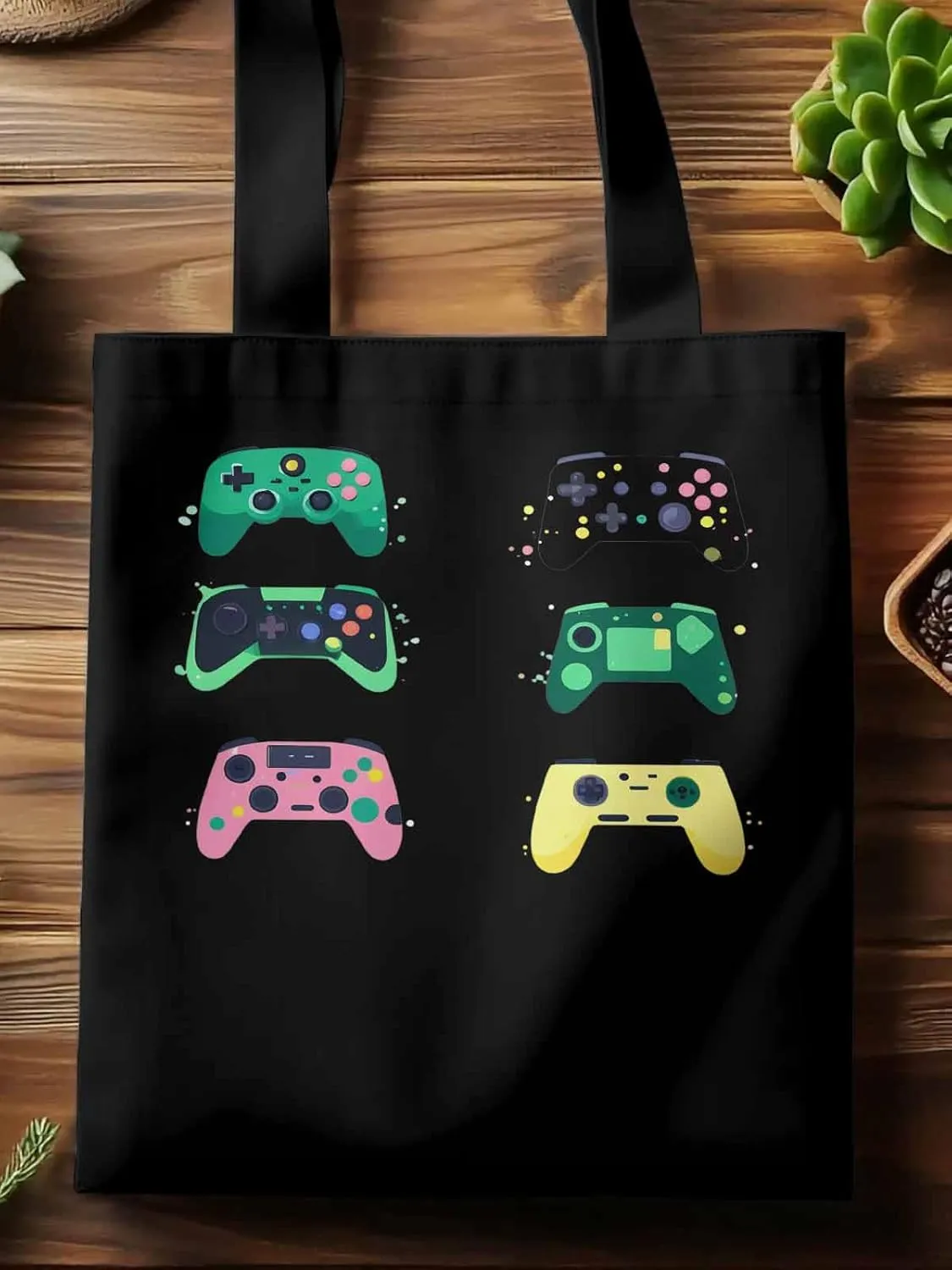 Video Game Console Controllers Canvas Tote Bag, Aesthetic Canvas Tote Handbags for Women Shoulder Bag