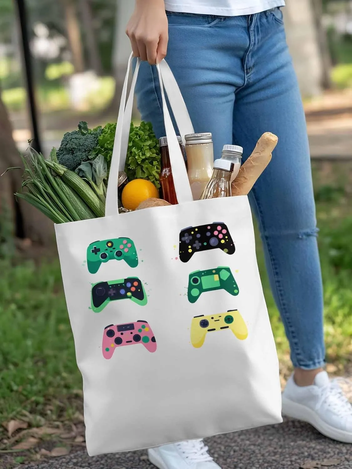 Video Game Console Controllers Canvas Tote Bag, Aesthetic Canvas Tote Handbags for Women Shoulder Bag