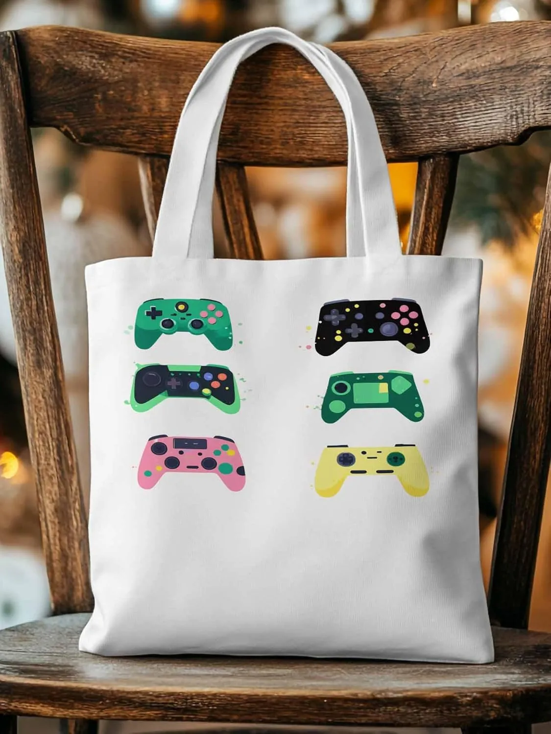 Video Game Console Controllers Canvas Tote Bag, Aesthetic Canvas Tote Handbags for Women Shoulder Bag