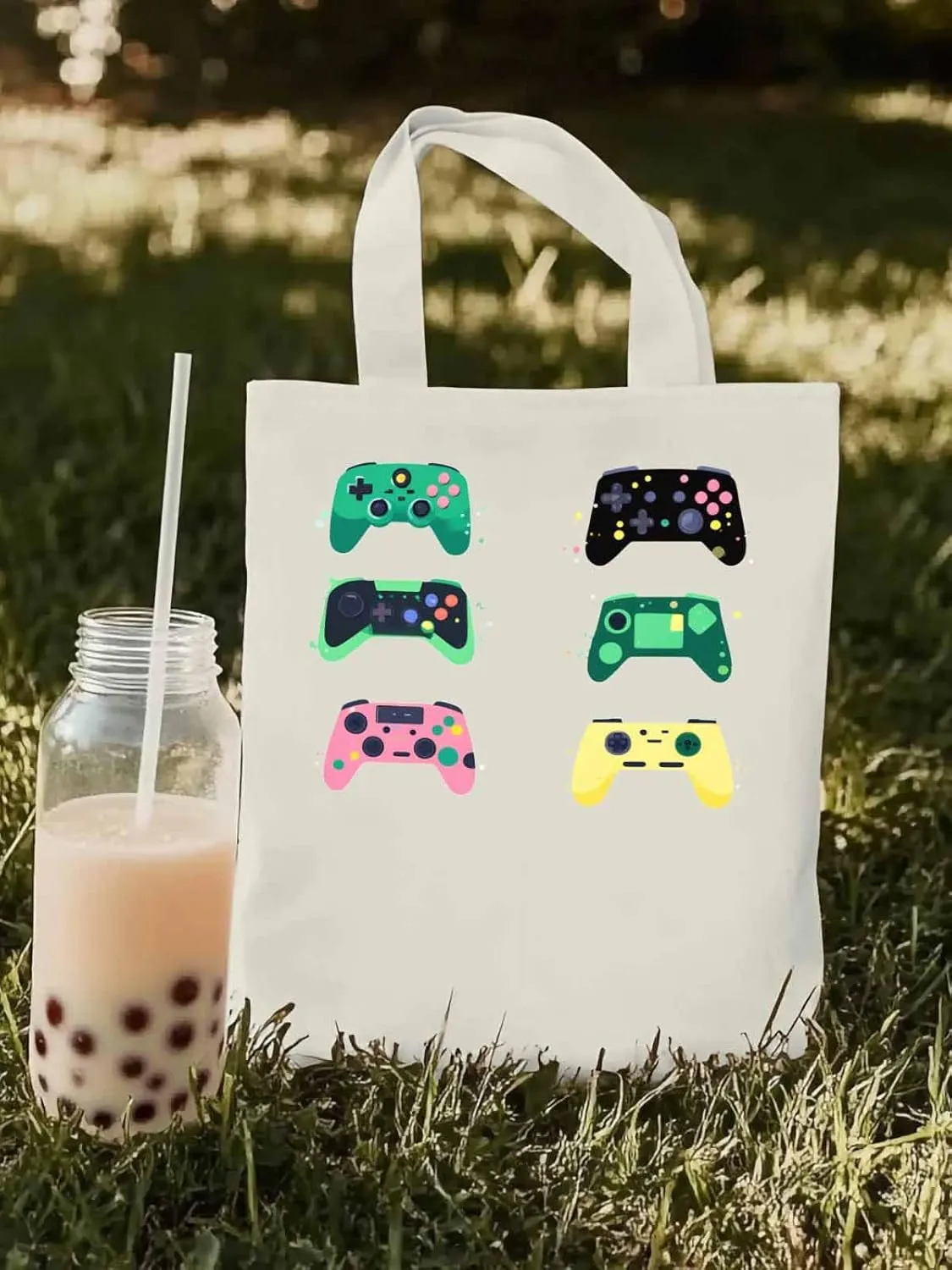 Video Game Console Controllers Canvas Tote Bag, Aesthetic Canvas Tote Handbags for Women Shoulder Bag