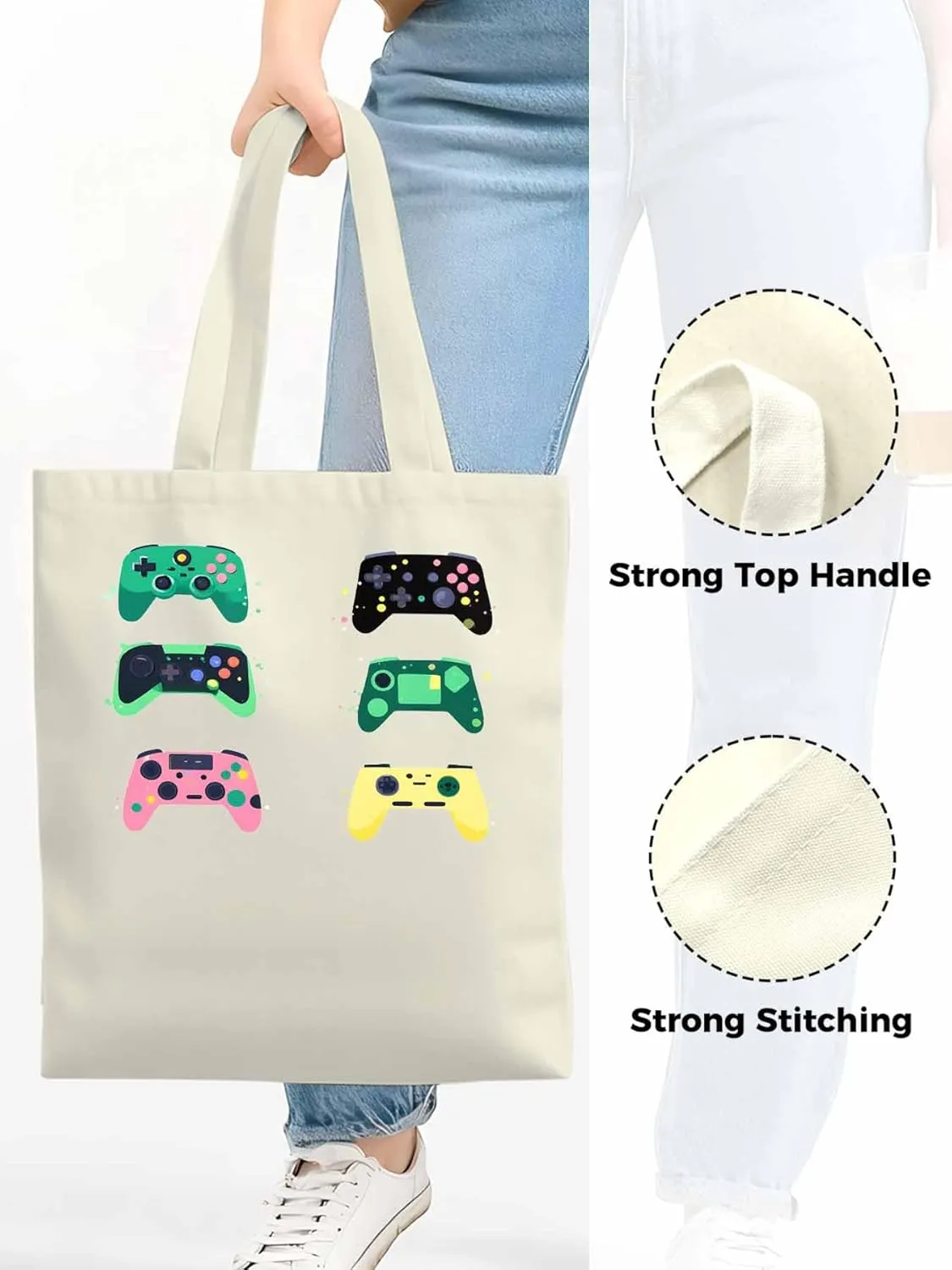 Video Game Console Controllers Canvas Tote Bag, Aesthetic Canvas Tote Handbags for Women Shoulder Bag