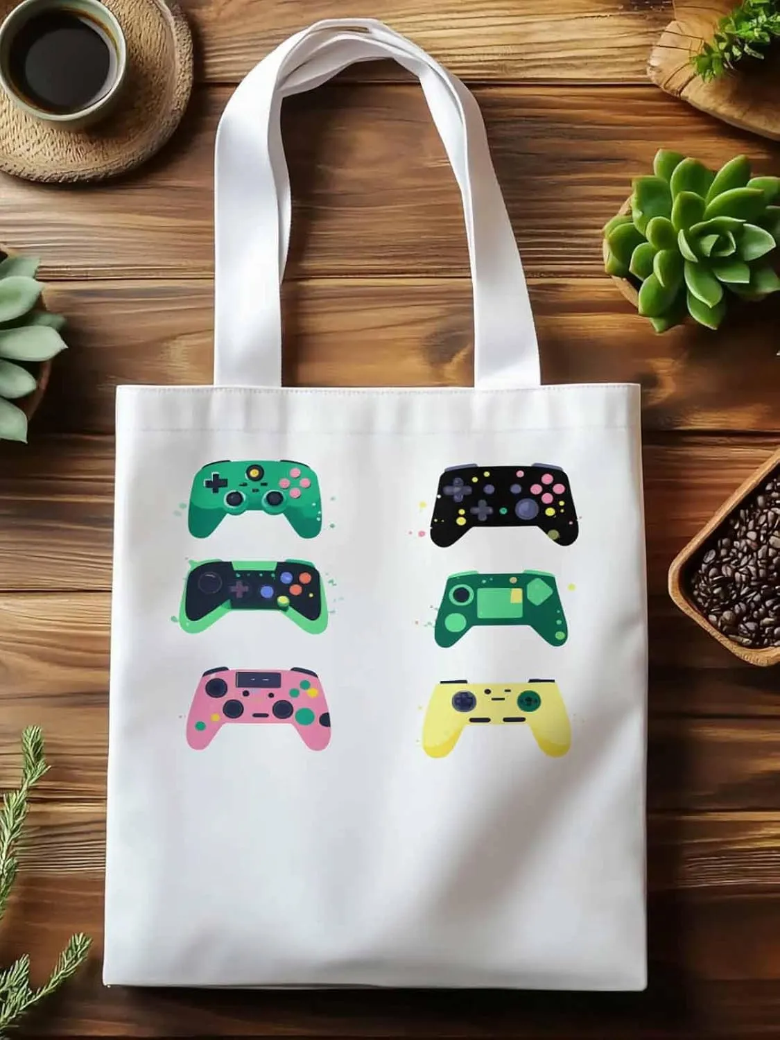 Video Game Console Controllers Canvas Tote Bag, Aesthetic Canvas Tote Handbags for Women Shoulder Bag