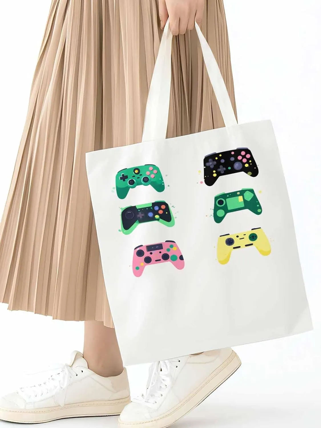 Video Game Console Controllers Canvas Tote Bag, Aesthetic Canvas Tote Handbags for Women Shoulder Bag