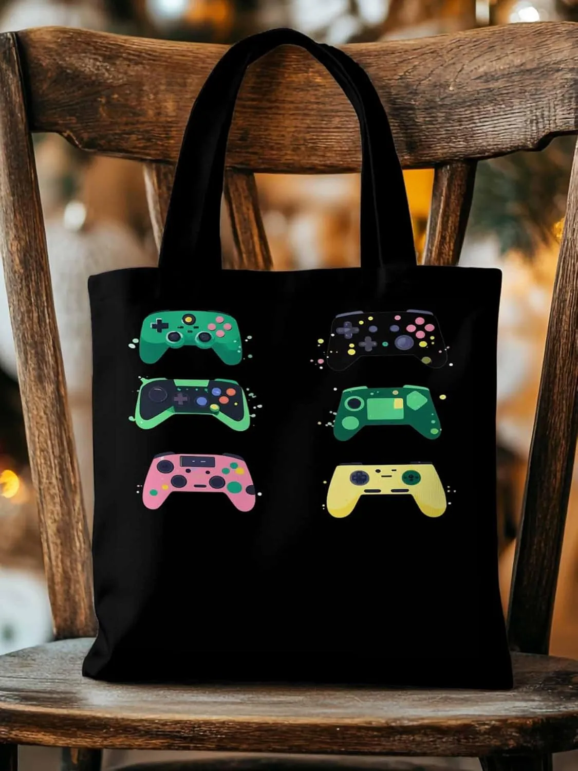 Video Game Console Controllers Canvas Tote Bag, Aesthetic Canvas Tote Handbags for Women Shoulder Bag