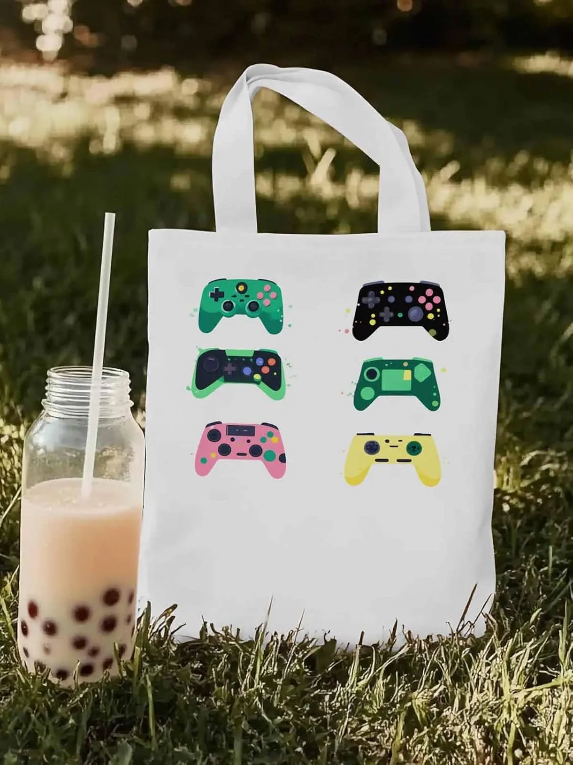 Video Game Console Controllers Canvas Tote Bag, Aesthetic Canvas Tote Handbags for Women Shoulder Bag