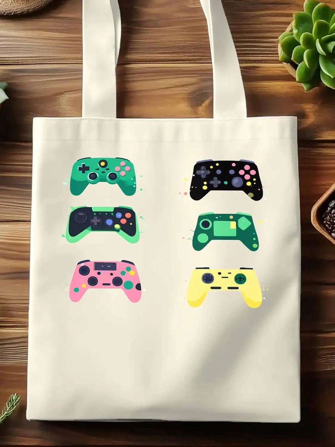 Video Game Console Controllers Canvas Tote Bag, Aesthetic Canvas Tote Handbags for Women Shoulder Bag