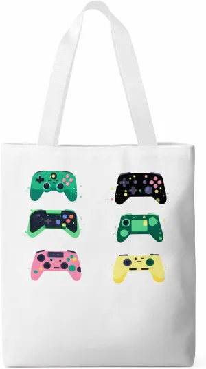 Video Game Console Controllers Canvas Tote Bag, Aesthetic Canvas Tote Handbags for Women Shoulder Bag