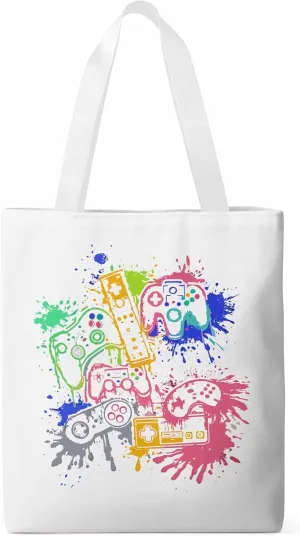 Video Games Colorful Canvas Tote Bag, Aesthetic Canvas Tote Handbags for Women Shoulder Bag