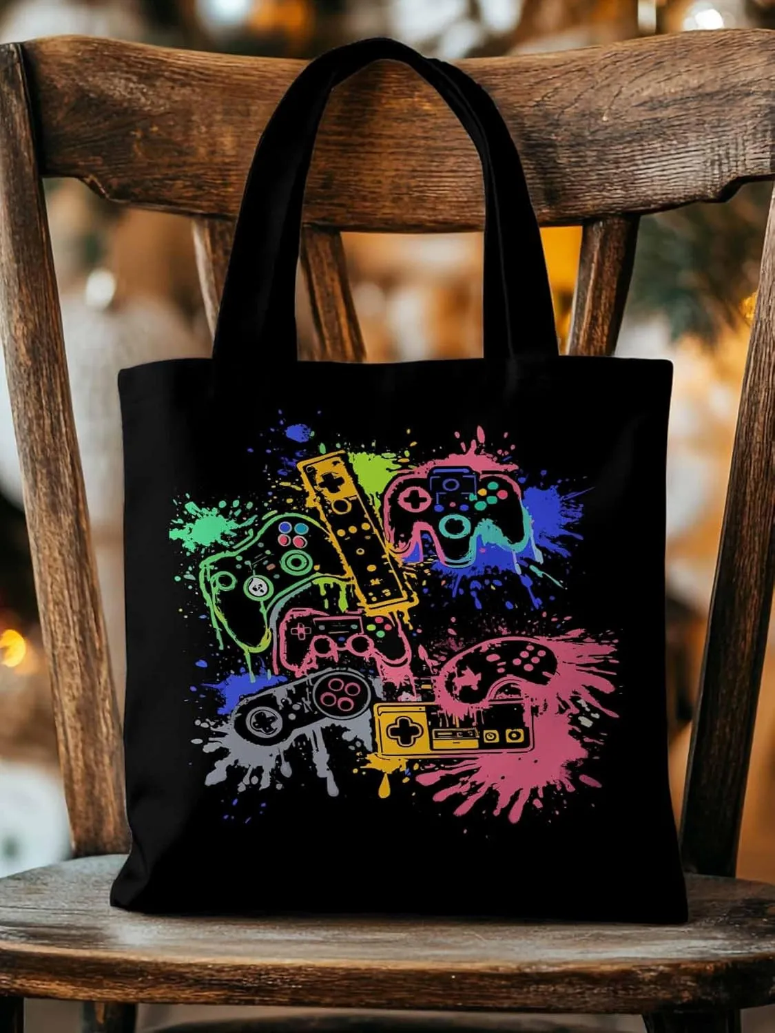 Video Games Colorful Canvas Tote Bag, Aesthetic Canvas Tote Handbags for Women Shoulder Bag