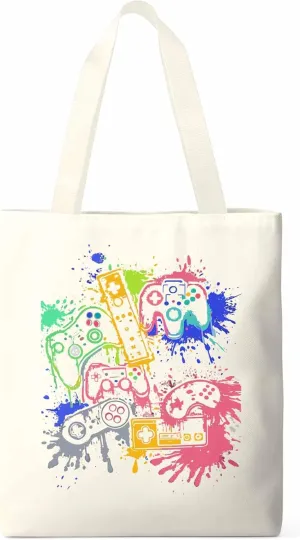 Video Games Colorful Canvas Tote Bag, Aesthetic Canvas Tote Handbags for Women Shoulder Bag