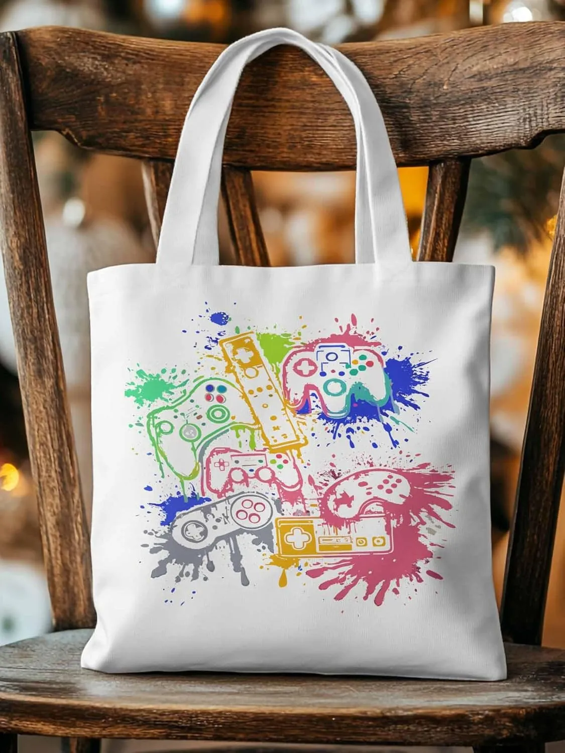 Video Games Colorful Canvas Tote Bag, Aesthetic Canvas Tote Handbags for Women Shoulder Bag