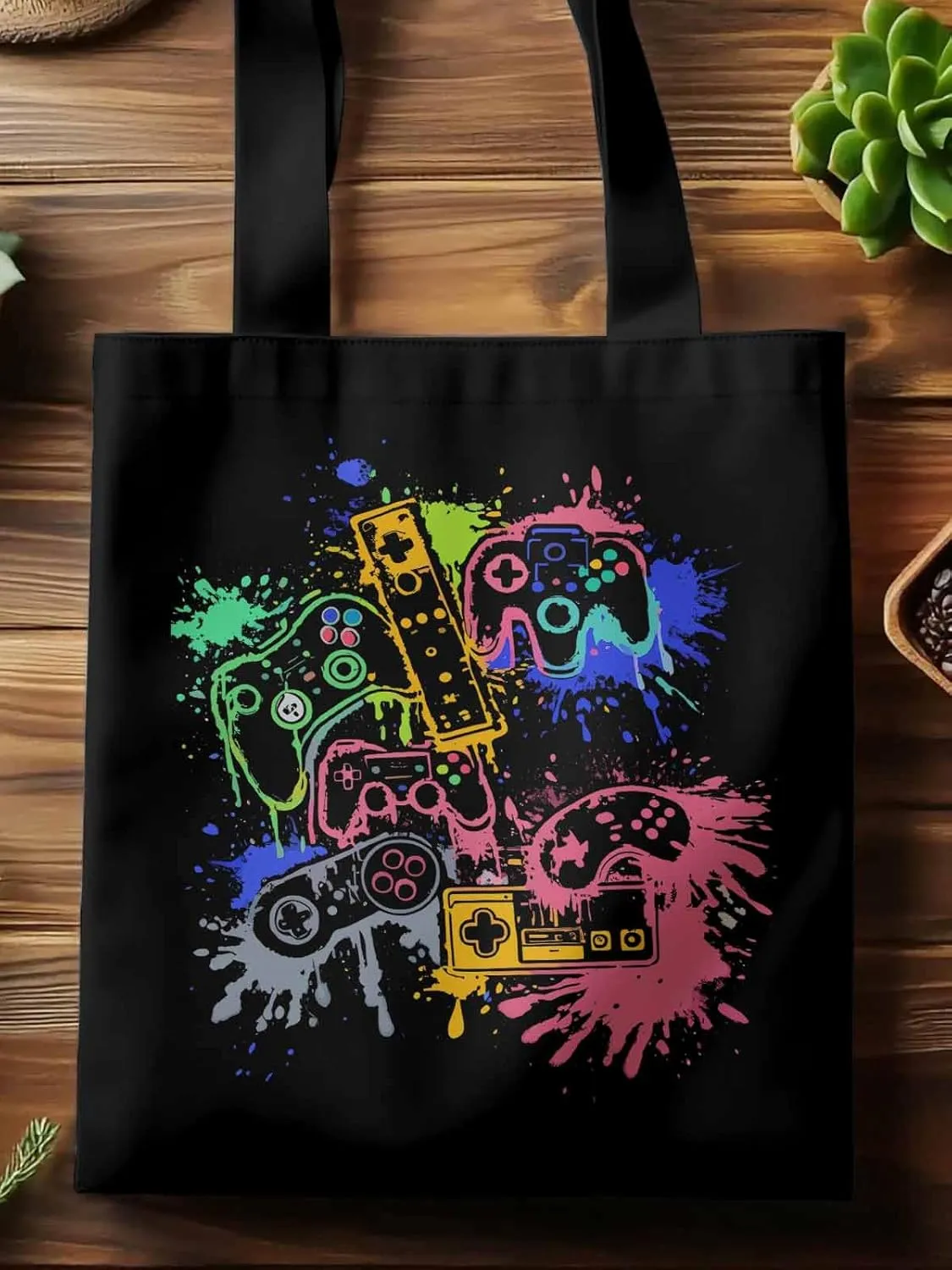 Video Games Colorful Canvas Tote Bag, Aesthetic Canvas Tote Handbags for Women Shoulder Bag