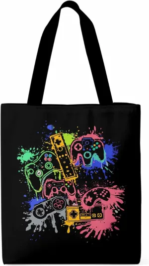 Video Games Colorful Canvas Tote Bag, Aesthetic Canvas Tote Handbags for Women Shoulder Bag