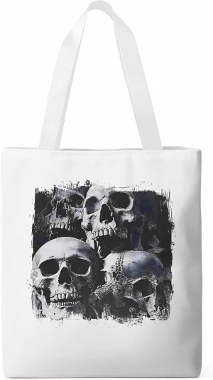 Vintage Black Skull Canvas Tote Bag, Aesthetic Canvas Tote Handbags for Women Shoulder Bag