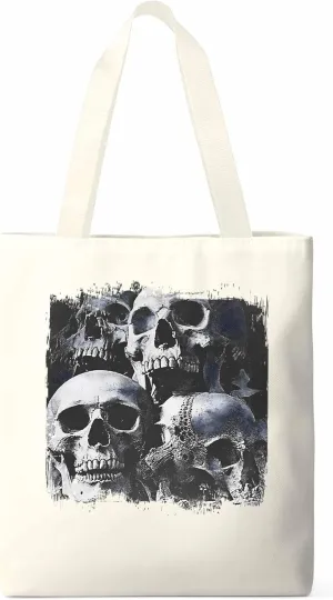 Vintage Black Skull Canvas Tote Bag, Aesthetic Canvas Tote Handbags for Women Shoulder Bag