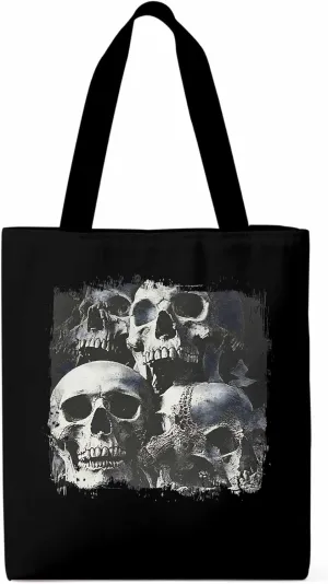 Vintage Black Skull Canvas Tote Bag, Aesthetic Canvas Tote Handbags for Women Shoulder Bag