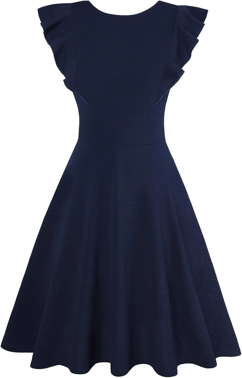 Vintage Summer Dress for Women High Waisted A Line Midi Dresses Round Neck Ruffle Short Sleeve Office Outfits
