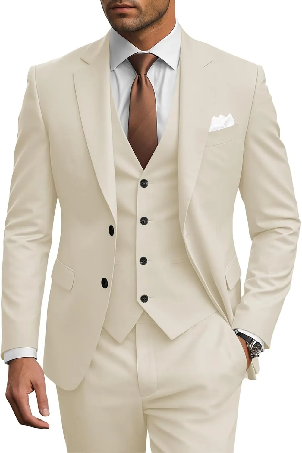 Wangyue Men's Suits 3 Piece Slim Fit Wedding Suits for Men Two Button Jacket Vest Pants Set Prom Dinner