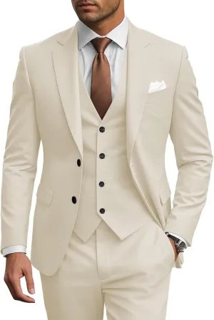 Wangyue Men's Suits 3 Piece Slim Fit Wedding Suits for Men Two Button Jacket Vest Pants Set Prom Dinner