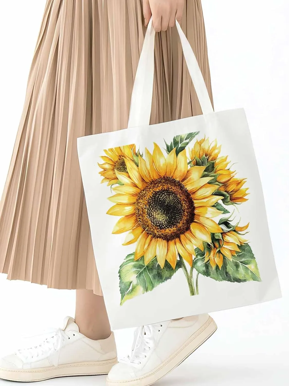 Watercolor Summer Sunflower Canvas Tote Bag, Aesthetic Canvas Tote Handbags for Women Shoulder Bag
