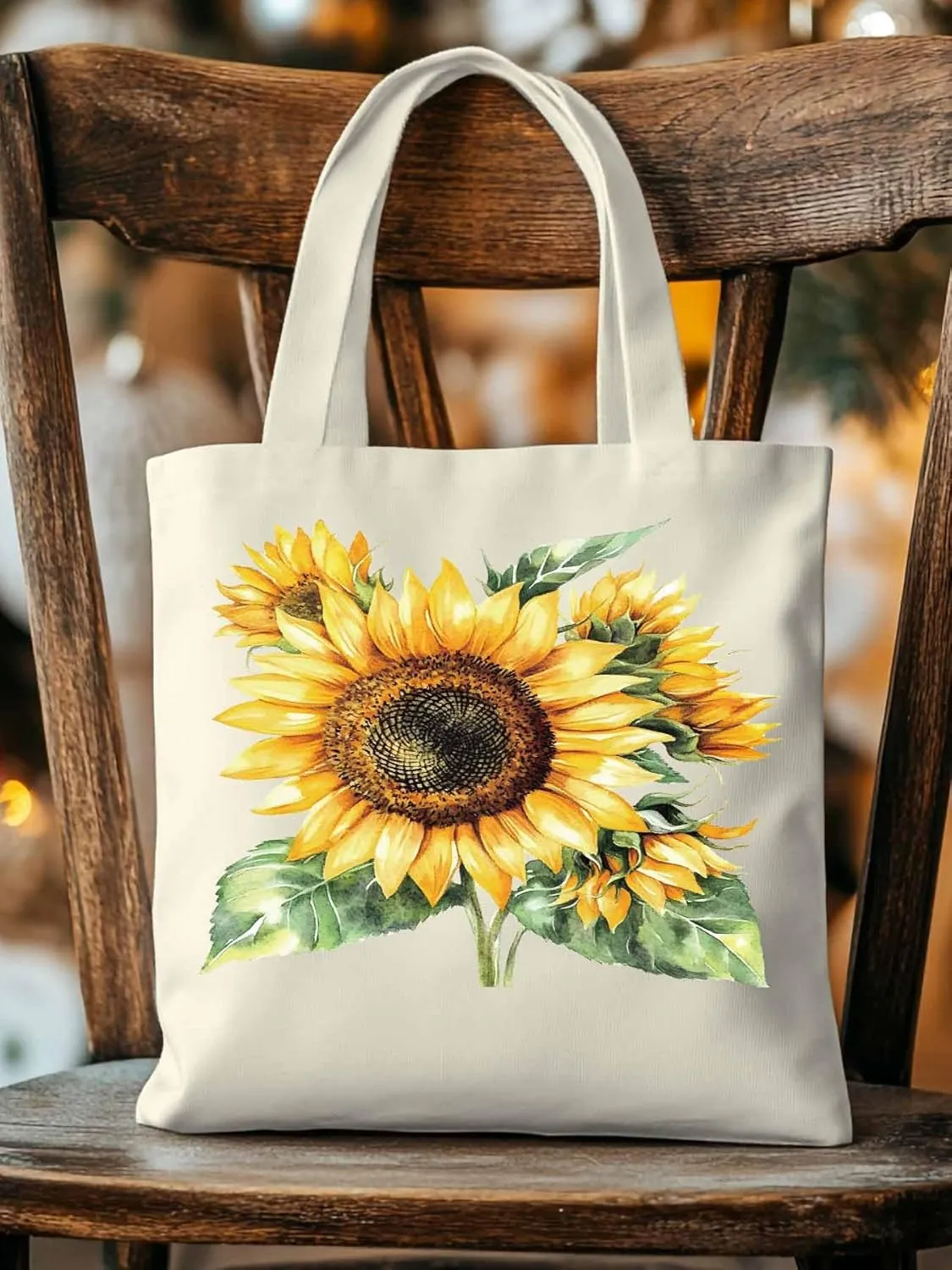 Watercolor Summer Sunflower Canvas Tote Bag, Aesthetic Canvas Tote Handbags for Women Shoulder Bag