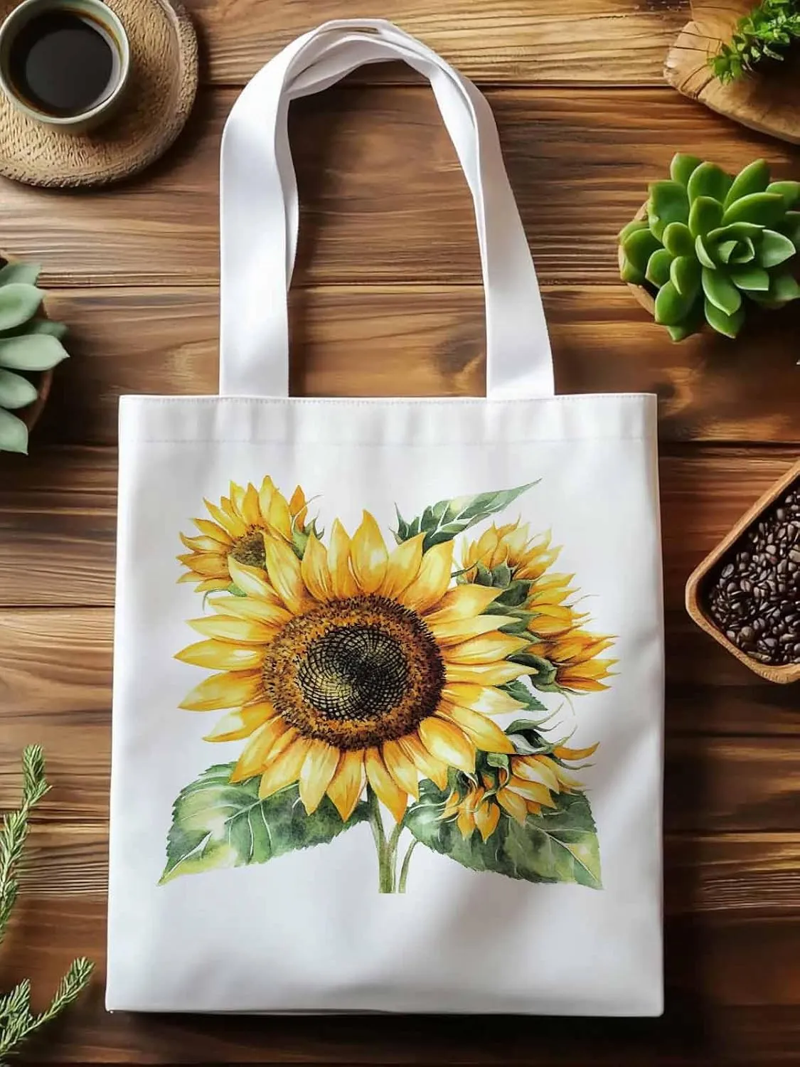 Watercolor Summer Sunflower Canvas Tote Bag, Aesthetic Canvas Tote Handbags for Women Shoulder Bag