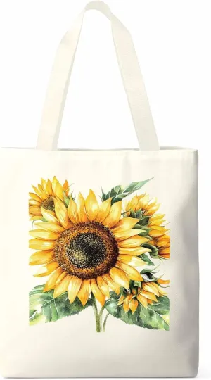 Watercolor Summer Sunflower Canvas Tote Bag, Aesthetic Canvas Tote Handbags for Women Shoulder Bag