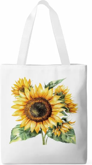 Watercolor Summer Sunflower Canvas Tote Bag, Aesthetic Canvas Tote Handbags for Women Shoulder Bag