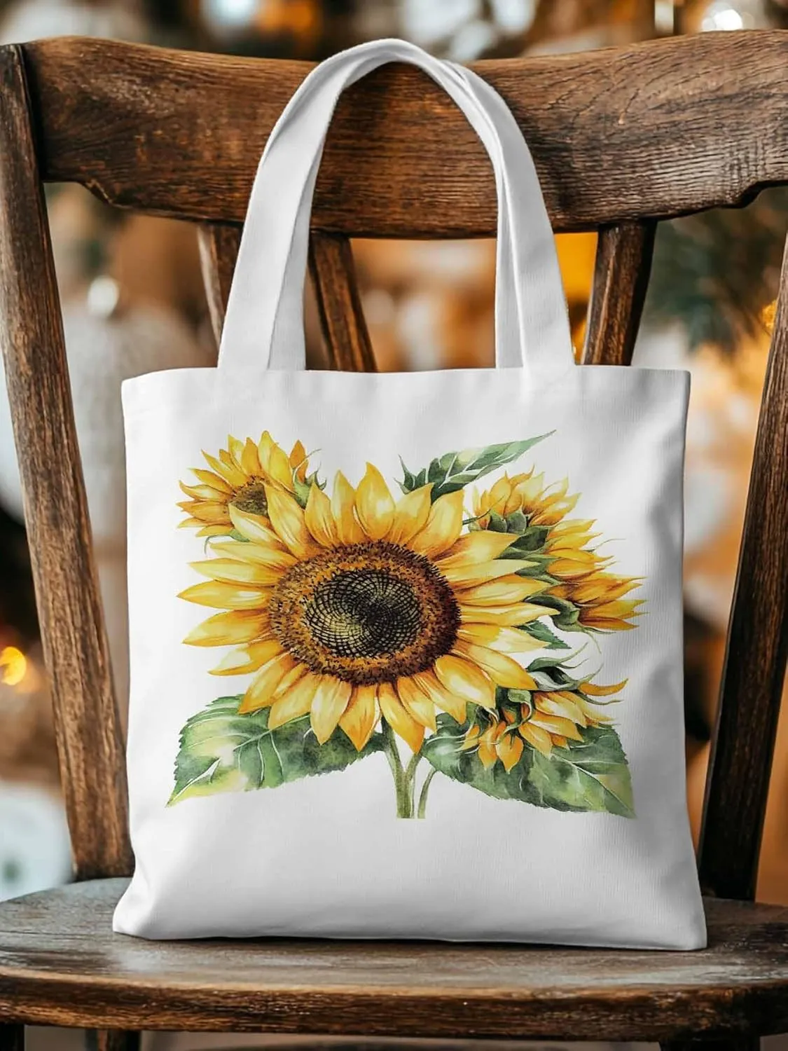 Watercolor Summer Sunflower Canvas Tote Bag, Aesthetic Canvas Tote Handbags for Women Shoulder Bag
