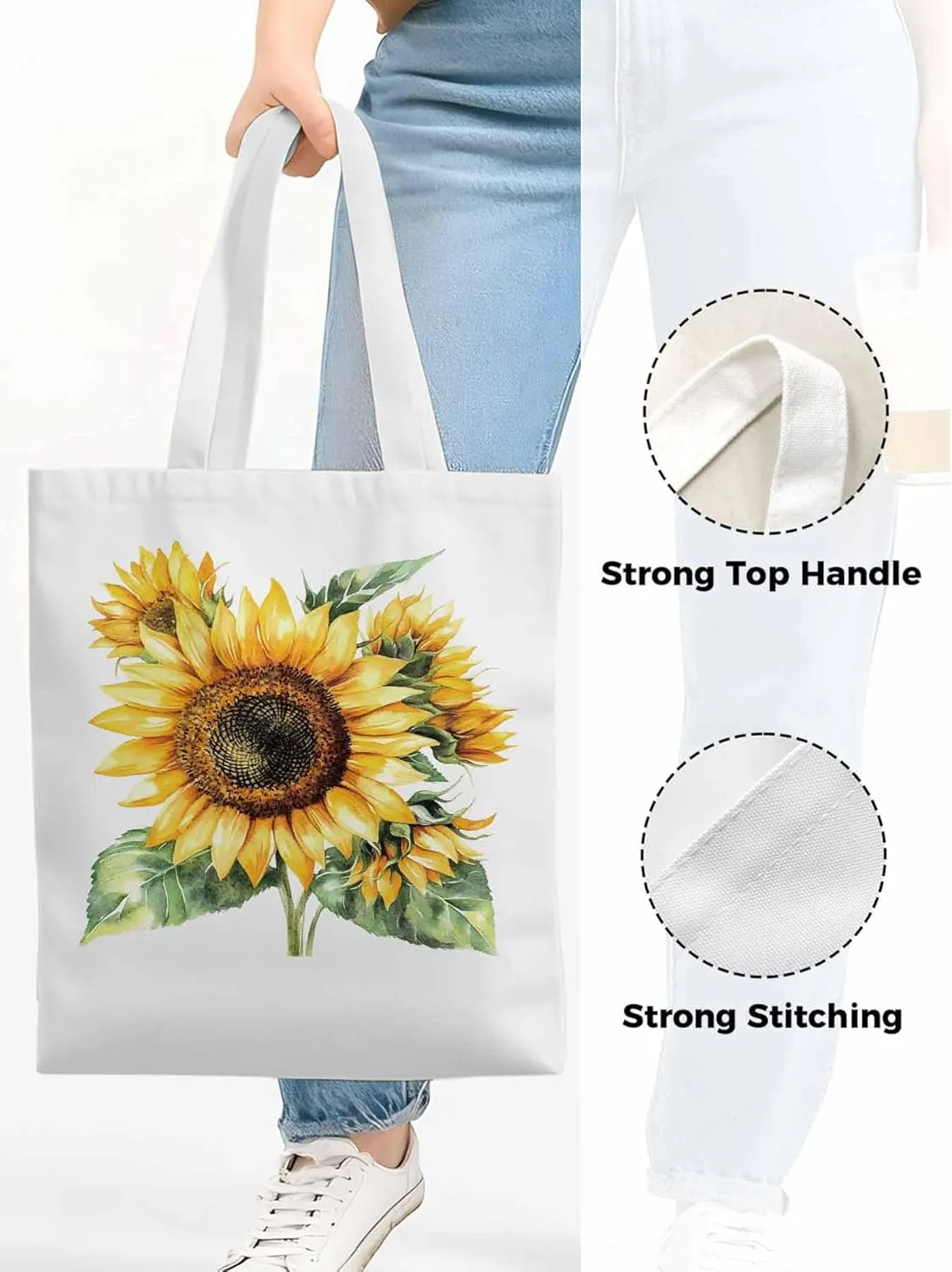 Watercolor Summer Sunflower Canvas Tote Bag, Aesthetic Canvas Tote Handbags for Women Shoulder Bag