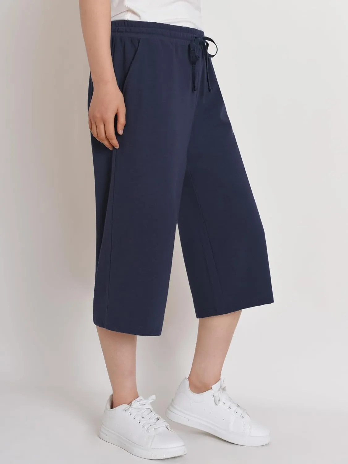 Weintee Women's Petite Capris Wide Leg Cotton Capri Pants with Pockets