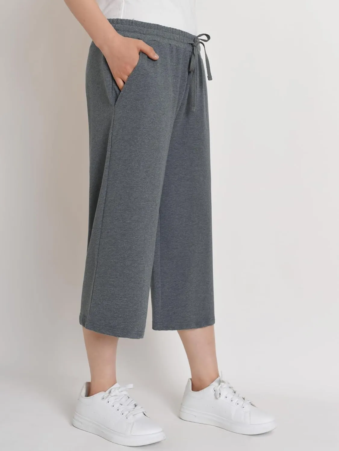 Weintee Women's Petite Capris Wide Leg Cotton Capri Pants with Pockets