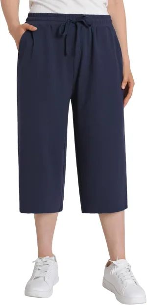 Weintee Women's Petite Capris Wide Leg Cotton Capri Pants with Pockets
