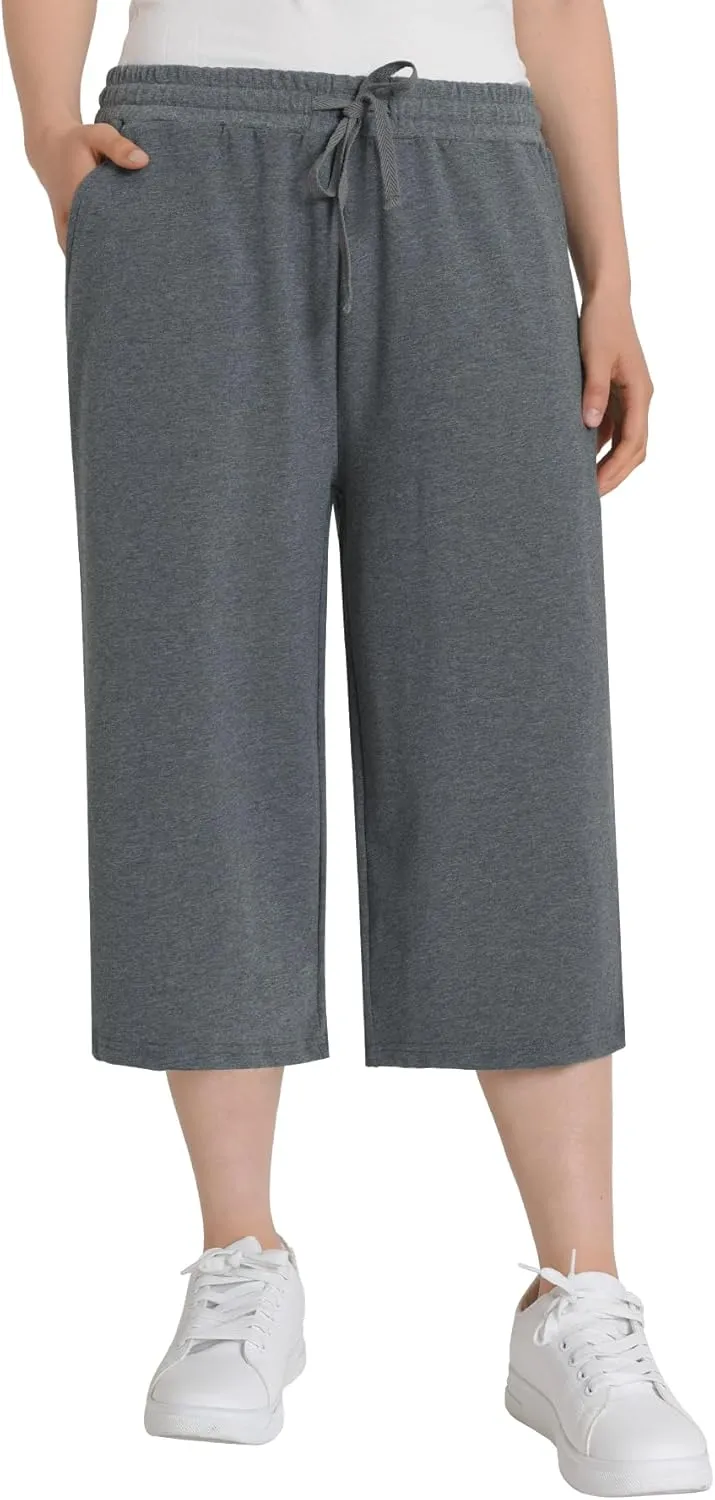 Weintee Women's Petite Capris Wide Leg Cotton Capri Pants with Pockets