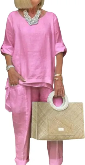 Women 2pc Pants Suit Linen Plus Size Dressy Casual Linen Pantsuits for Women Summer Outfit