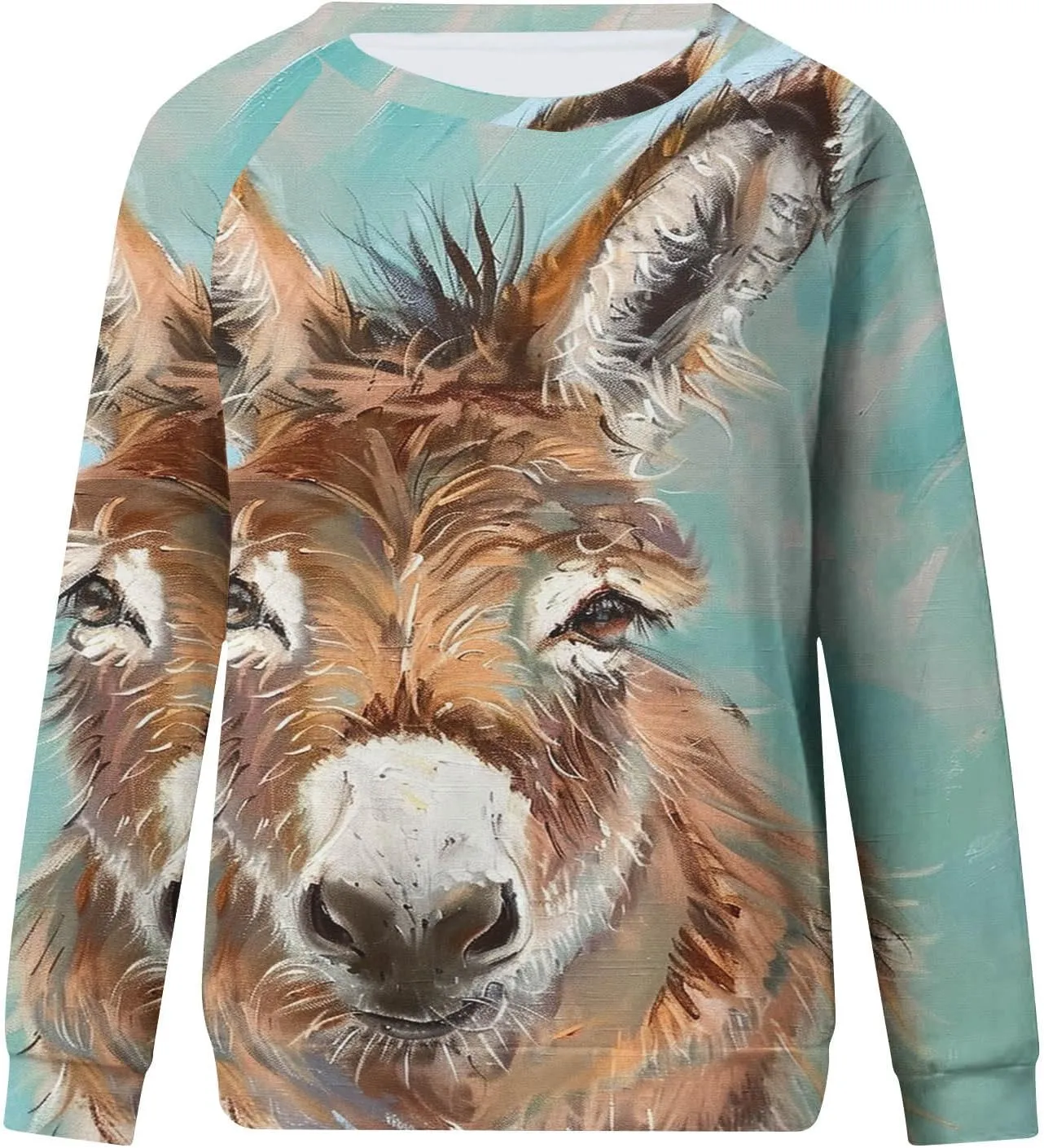 Women Cute Donkey Print Sweatshirt Oversized Crew Neck Long Sleeve Pullover Fall Winter Trendy Casual Fleece Tops