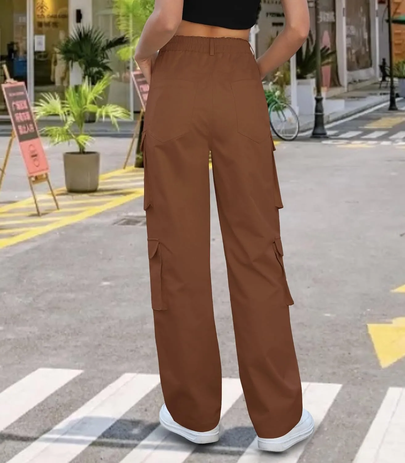Women High Waisted Cargo Pants Y2K Trousers Wide Leg Casual Pants with 8 Pockets