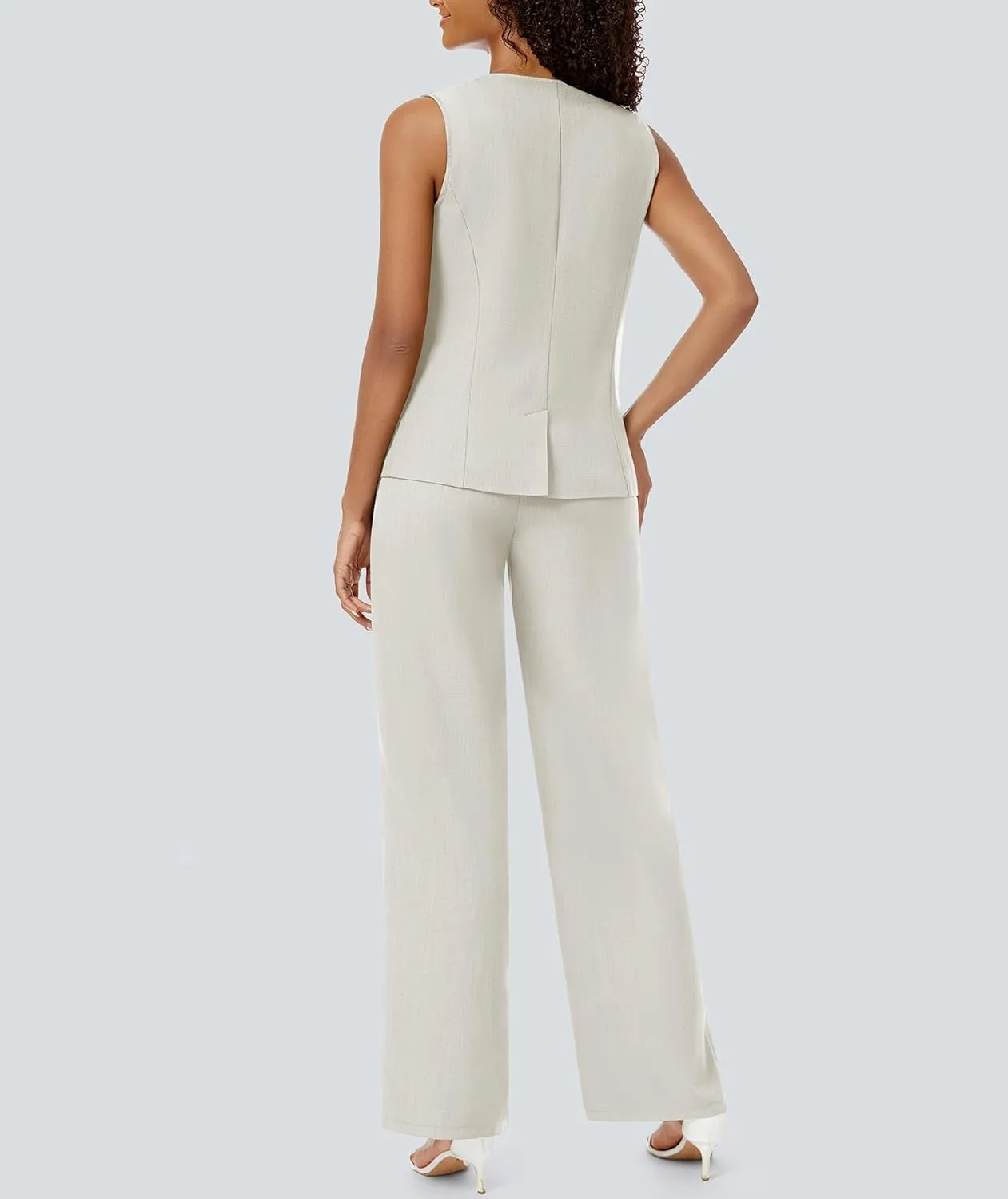 Women's 2 Piece Blazer Outfits Sleeveless Crewneck Vest Wide Leg Pantsuit 2025 Dressy Casual Work Sets