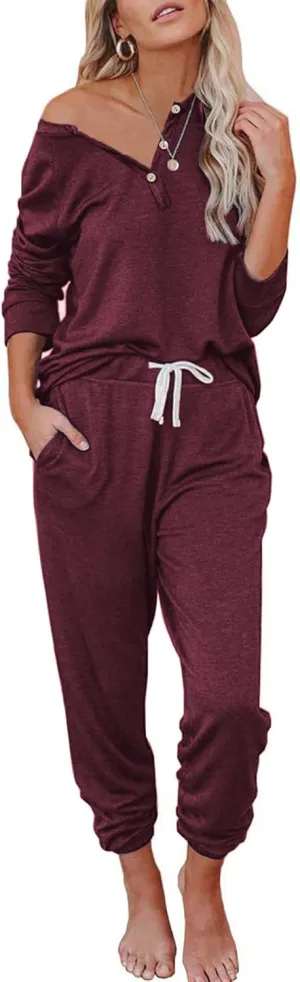 Women's 2 Piece Outfits Lounge Sets Long Sleeve Tops and Jogger Sweatpants Track Sweats Suits Loungewear Pajama Sets