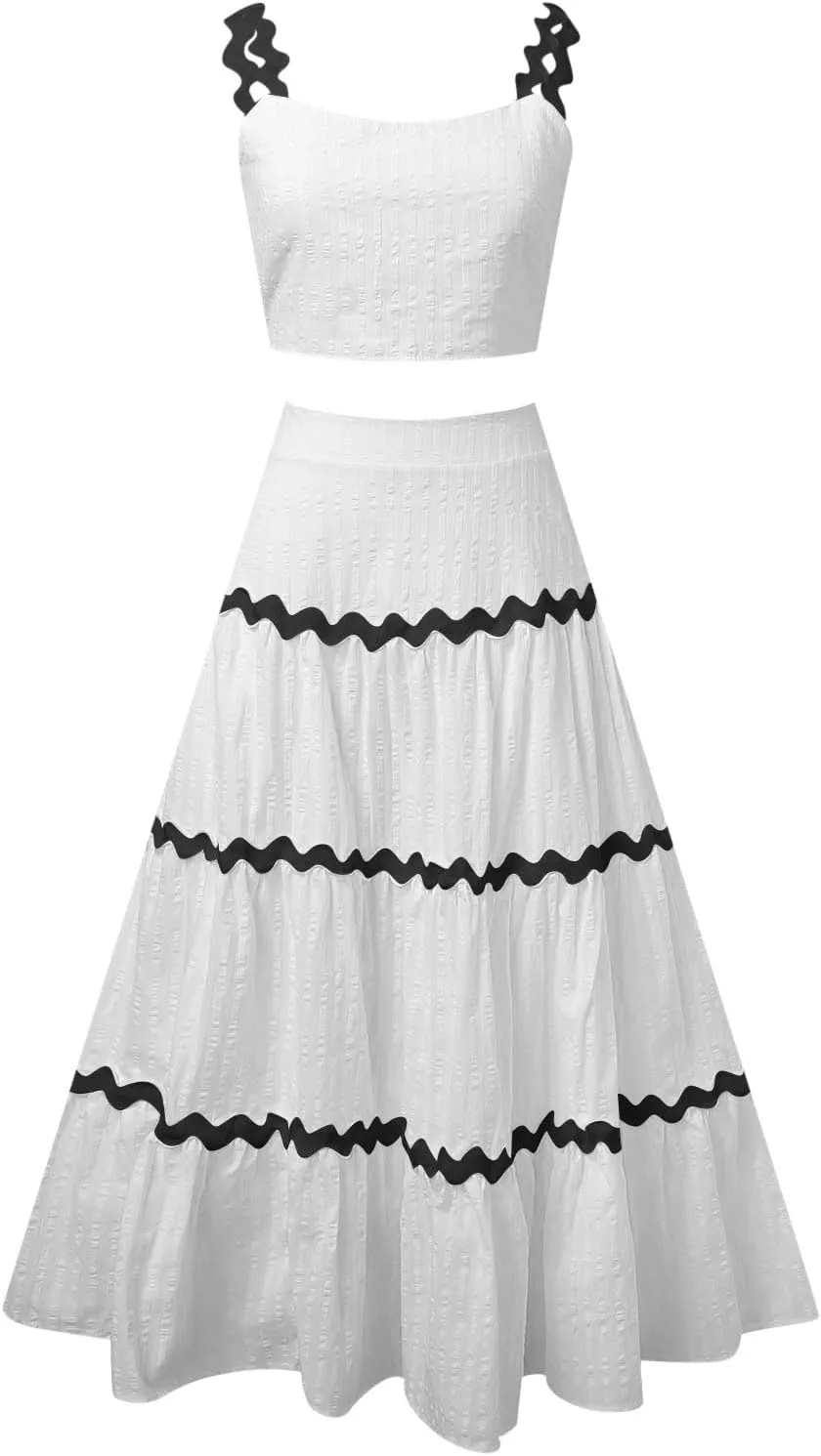 Women's 2025 Summer Halter Top Splicing Long Dress Set Work Solid Color Maxi Dress Vacation Sundress